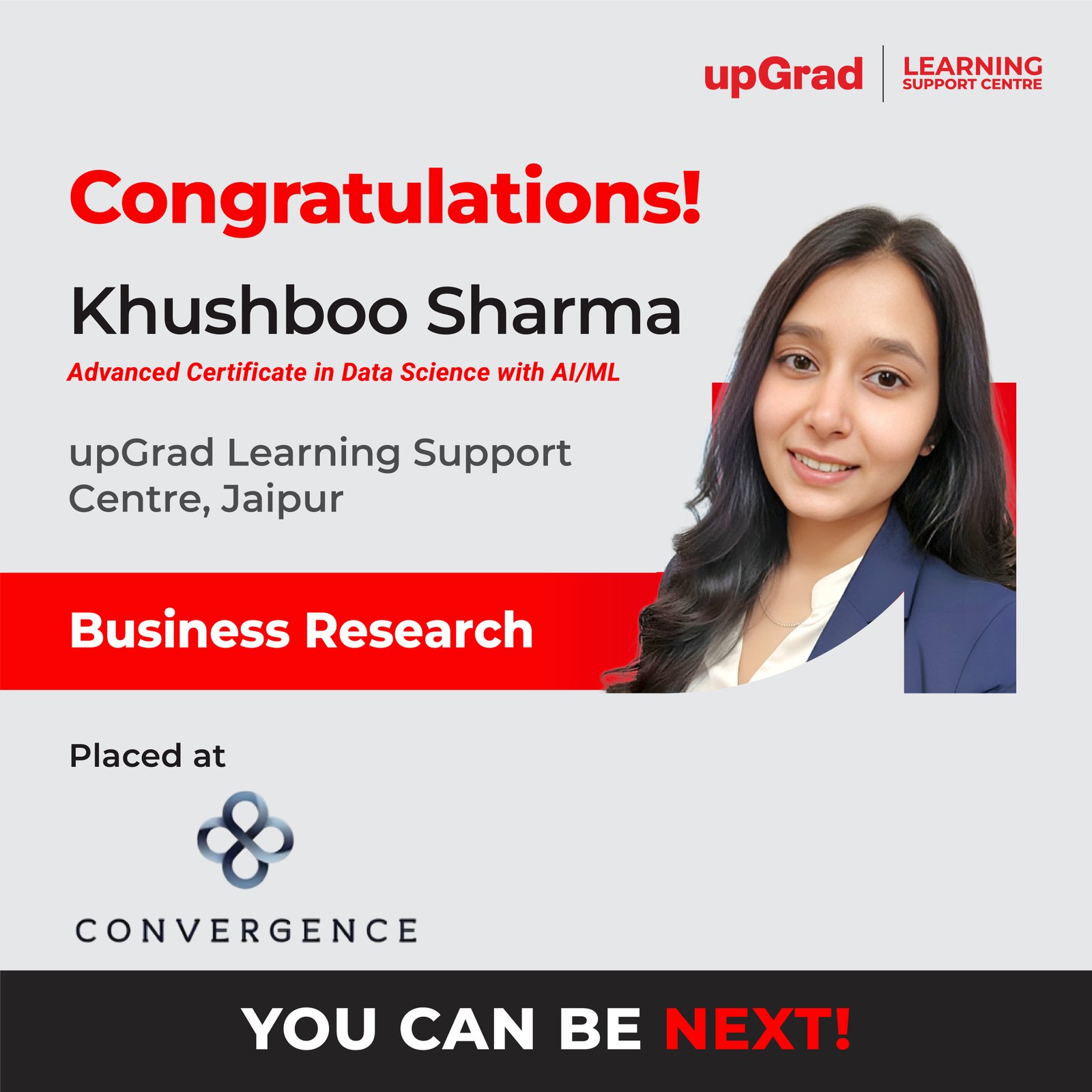 Khushboo Sharma placed at CONVERGENCE